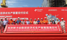 Woodside's Liz Westcott joined partners JERA Australia, LNG JAPAN and McDermott International to celebrate the upcoming sailaway of the Scarborough project’s floating production unit to Australia.