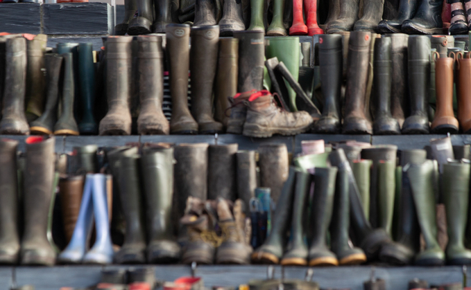 Hundreds of wellies were lined up outside the Senedd in Cardiff in protest to represent farmers who would be forced to leave the industry