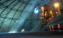 Light streams in through the roof of Skorpion Zinc’s refinery stacker in the early hours of the morning