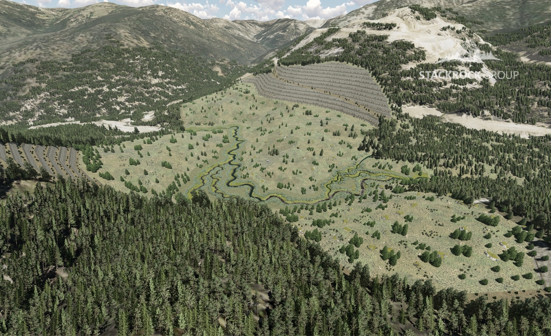  A render of the rehabilitated Yellow Pine pit at Stibnite in Idaho, USA