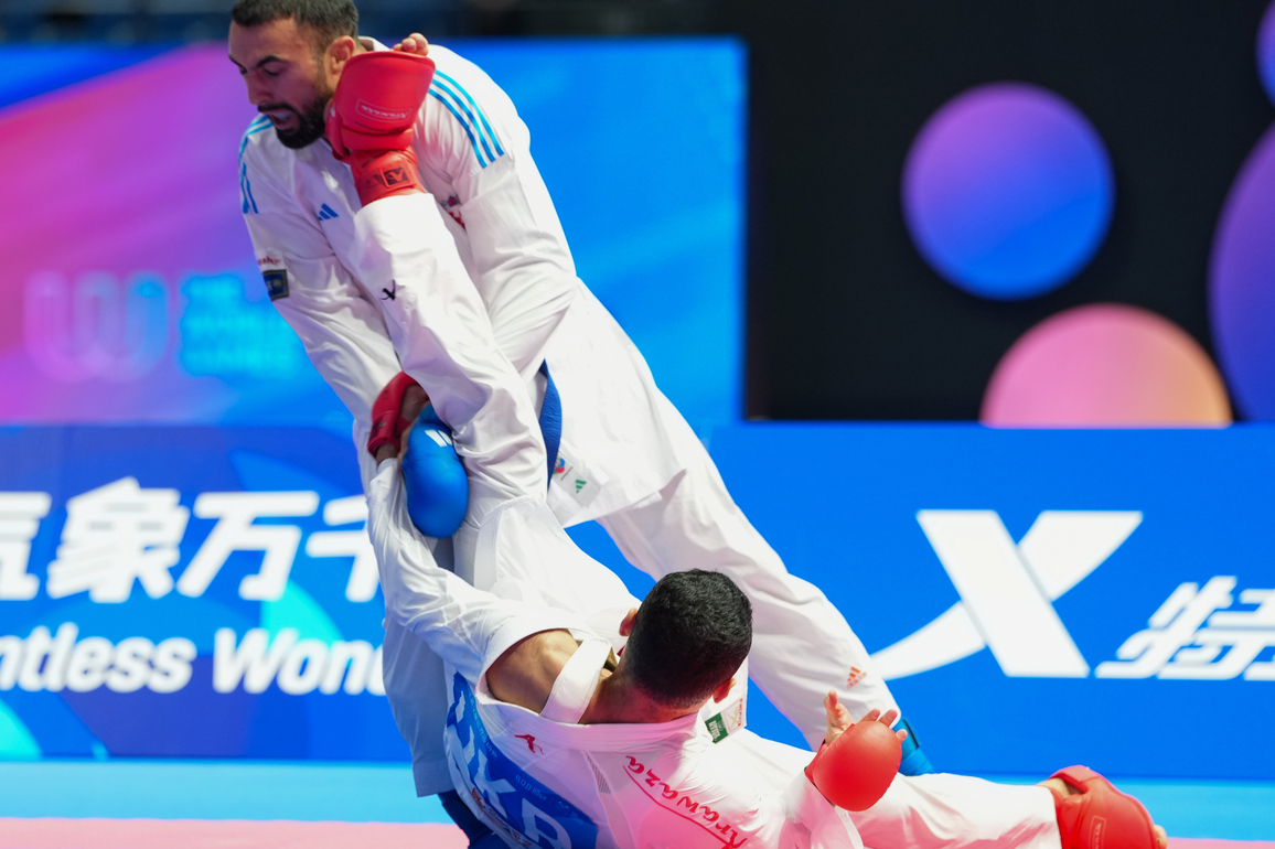 (SP) CHINA-CHENGDU-THE WORLD GAMES 2025-KARATE-MEN'S KUMITE +84KG-FINALS-GOLD MEDAL BOUT (CN)