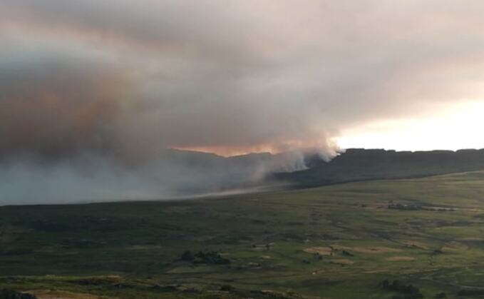 A wildfire is burning across the Rhinogydd mountains in Wales