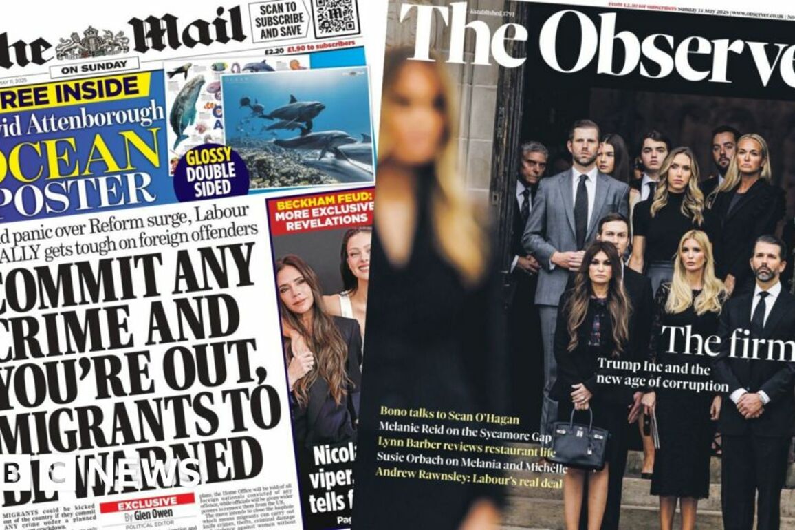Newspaper headlines-committing migrants 'kicked out' and 'Trump Inc'