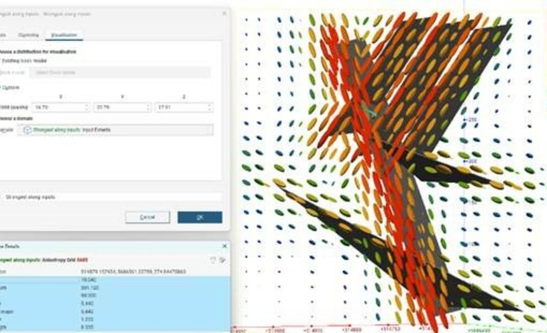 New options for structural trend visualisation allow a custom grid to inform the visualisation of the trend; display options include orientation information and strength.