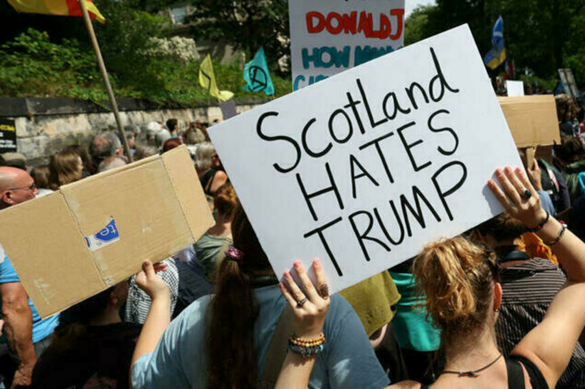 Hundreds rally in Scotland to protest against Trump's golf visit