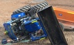  The overturned tractor which was used for rehabilitation work at a NSW coal mine. 