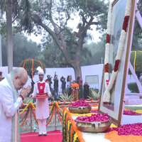 Union Home Minister Amit Shah pays floral tribute at the statue of Sardar Vallabhbhai Patel