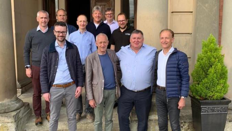 front: Alan Milne, Hans Binder, Tony Hackney, Reinhard Binder - back: Aidan Robson, Gebhard Duenser, Matteo Binder, Ludwig Foildl, Ian Henderson, and Gavin Adkins