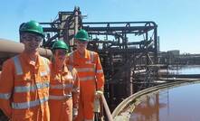 Flinders students William Tucker (left), Samantha Pandelus and Daniel Rossouw at Olympic Dam.