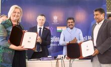  Professor Susan Elliott Monash VC (left);  federal education minister Jason Clare, India education minister Shri Dharmendra Pradhan and iCEM CEO Anupam Jalote with signed memorandums. Photo courtesy Australian government