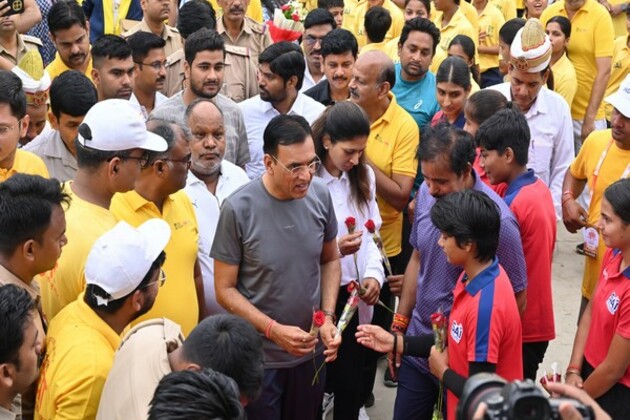 Union Minister Mansukh Mandaviya encourages youth to take up cycling for fit and drug-free India during Sundays on Cycle in Varanasi