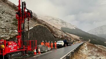 Structural Soils will be drilling angled boreholes on slopes up to 60 degrees situated as far as 60m from the carriageway to depths of 35m as part of the investigation work on the A83 Rest And Be Thankful