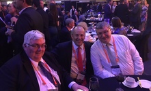  John Langford left, with friends Mike Pegum and Matt Wigzell at the Diggers & Dealers 2017 gala dinner