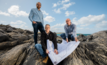  Andrew Newman, division director, Macquarie Capital, Larry Ingle, CEO, Iron Road and Tim Scholz, CEO, Eyre Peninsula Co-operative Bulk Handling on the headland at the Cape Hardy port site.