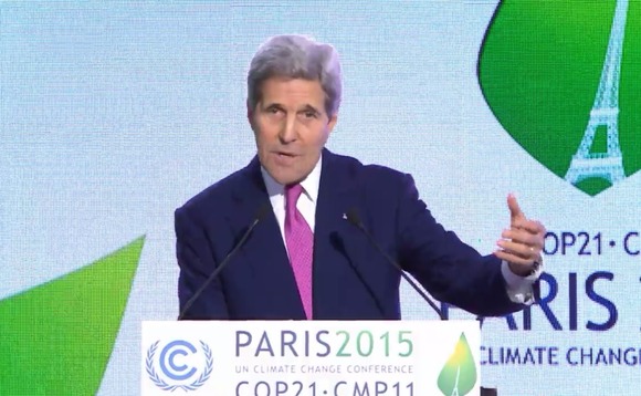 John Kerry at the COP21 Climate Summit in Paris in 2015 where the Paris Agreement was delivered