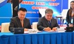 Ganbat Badarch, Northern Railways, and Jigjidnyamaa Damdinsuren, Ulaanbaatar Railways, signing the MoU