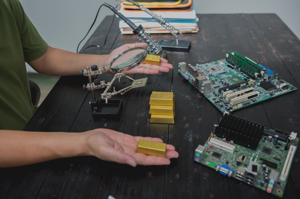 Gold can be extracted from old computers by dismantling the device and collecting circuit boards.