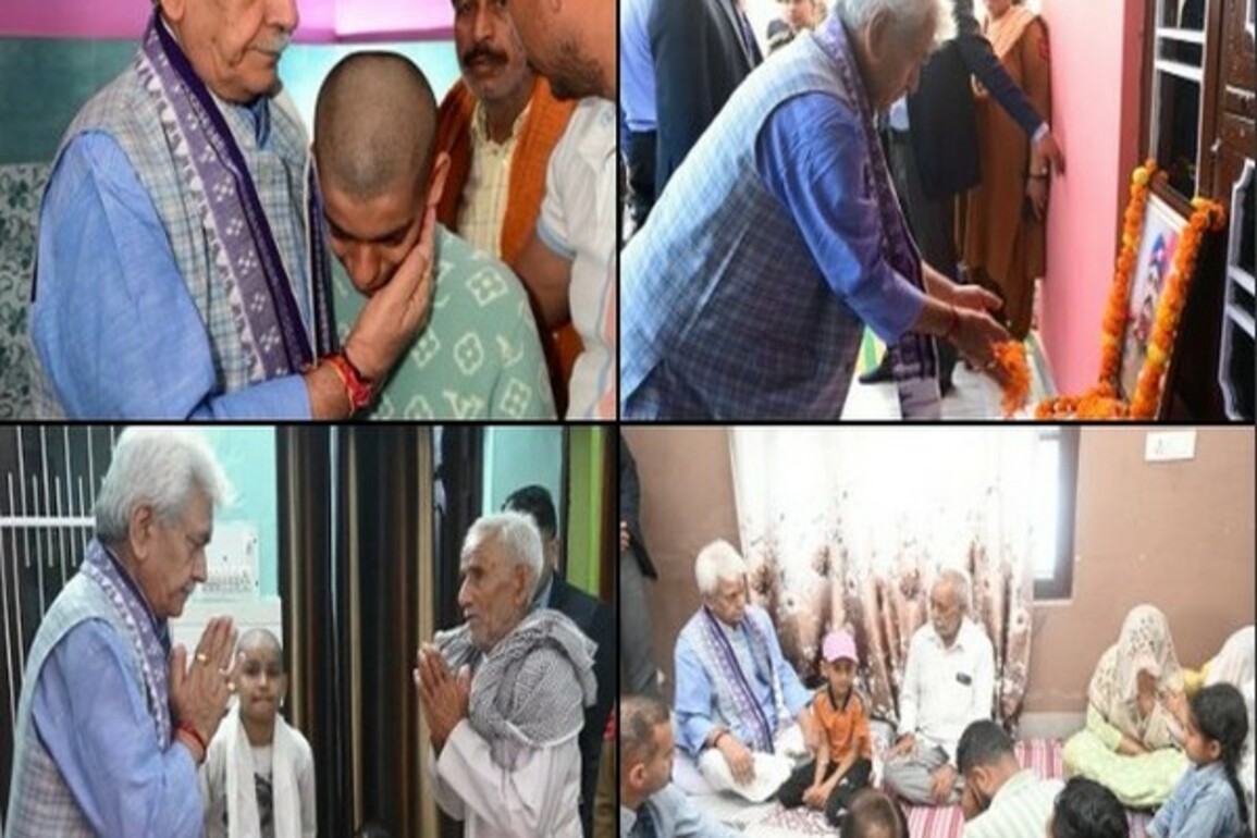 J-K LG Sinha visits families of security personnel killed in action during encounter in Kathua