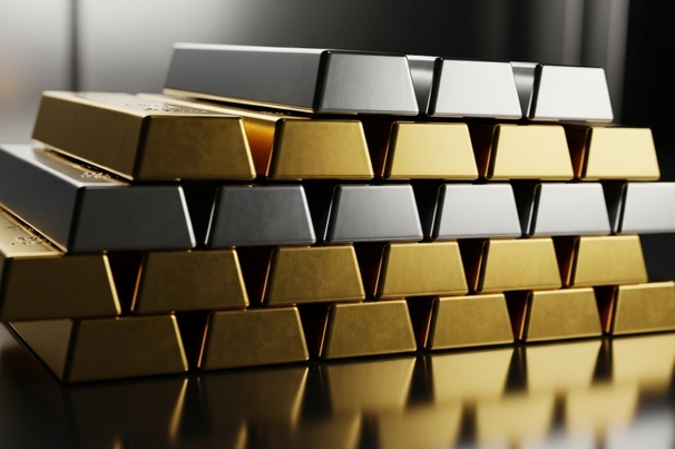 Barras de ouro e prata