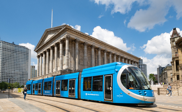 A blue West Midlands Metro tram at in front of Town Hall in Victoria Square, Birmingham | Credit: iStock