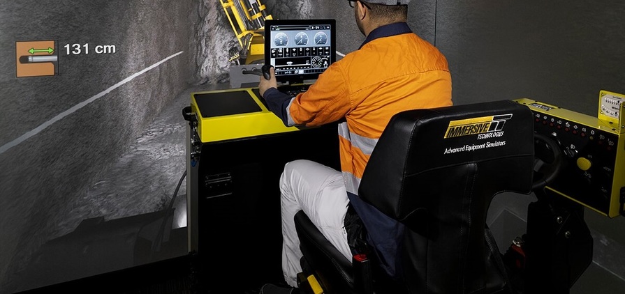 An Immersive Technologies’ IM360+ advanced equipment simulator equipped with an Epiroc production drill Conversion Kit