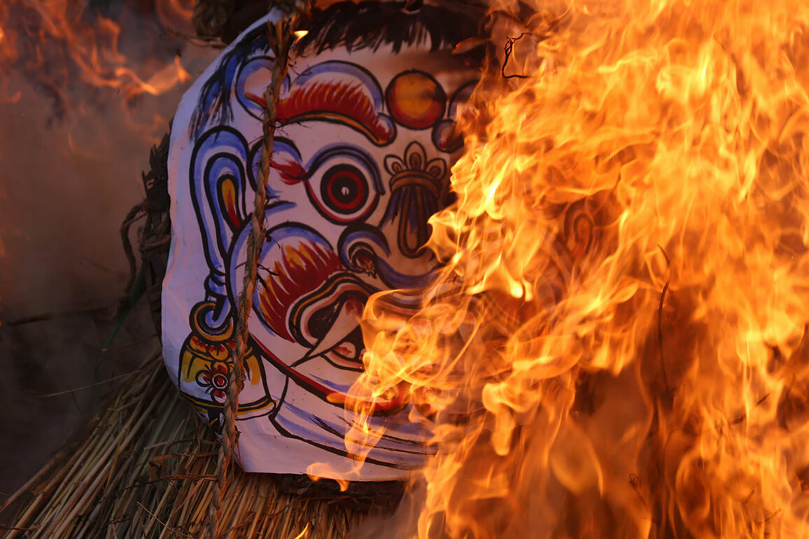 Nepal's Kathmandu Valley welcomes festive season burning effigy of demon deity "Ghantakarna"