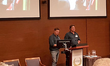  Kondinin Group engineers Ben White and Josh Giumelli speaking at a recent technology industry forum held in Western Australia. Picture courtesy Jenny Thomas.