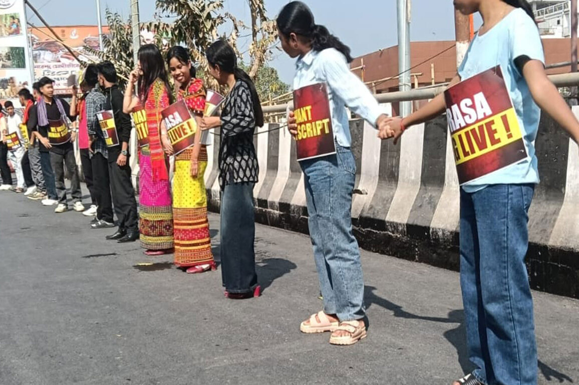 Tripura Indigenous Student Federation protests demanding Roman Script for Kokborok language