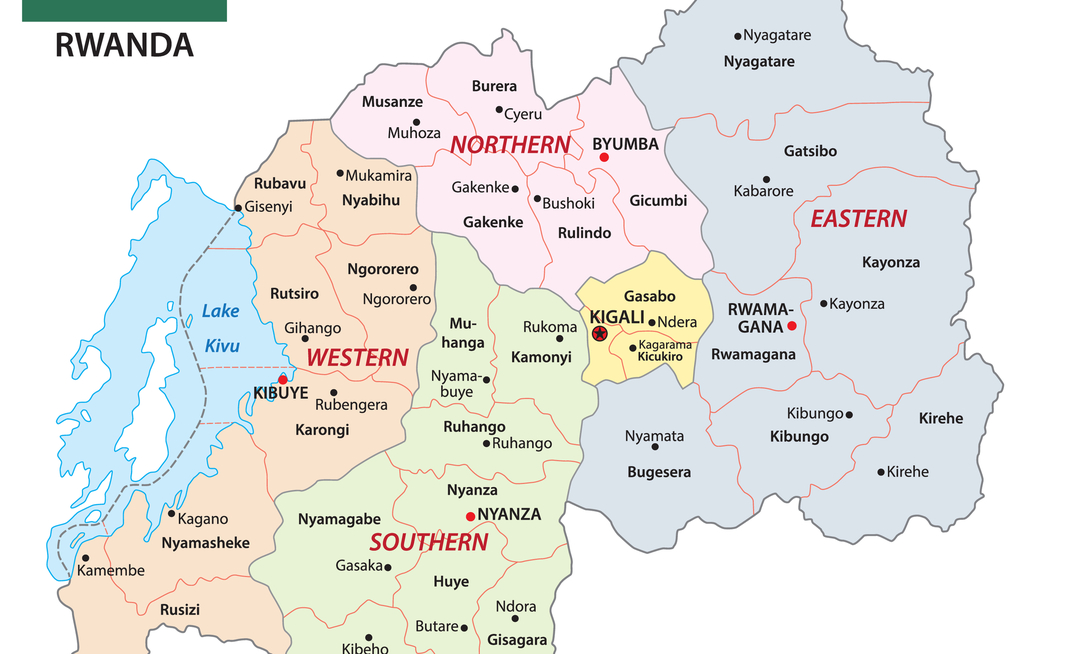 Rwanda administrative map -Aterian's trading activities are centered in Rwanda