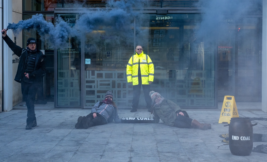 In 2023, members of Extinction Rebellion protested the permitting of the Whitehaven metallurgical coal mine by UK minister Michael Gove