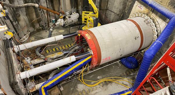 Tunnel construction site at one of the two stations that convert the direct current from the line into alternating current for the supply grids 