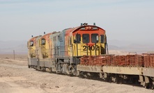 A train hauling copper cathodes in northern Chile