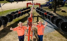  Simon Schinckel and Grant Robinson celebrate the Henty Machine of the Year Award for the Schinckel V rake. Picture HMFD.