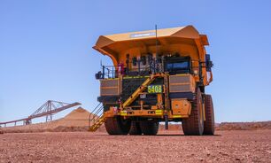 One of the two Caterpillar 793 XE Early Learner battery-electric trucks at Jimblebar.