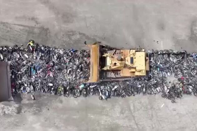Video- NYPD bulldozes 200 seized scooters