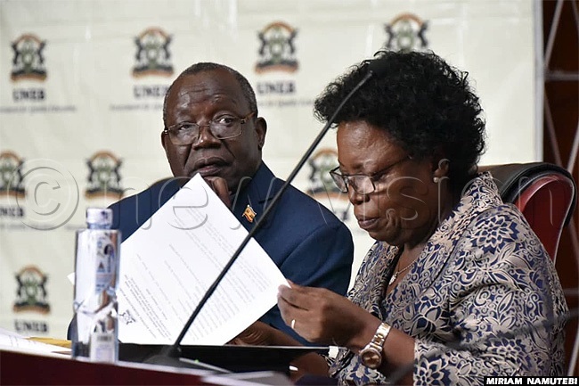   executive secretary an dongo and chairperson ary kwakol during the release of the 2019  results