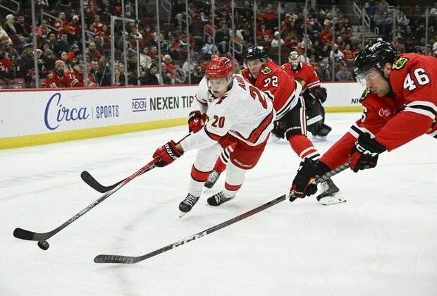 Sebastian Aho plays OT hero again, lifts Canes over Blackhawks