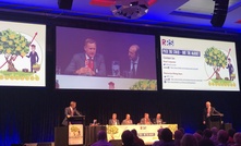 Stuart Tonkin (on screen) talking during a Resources Rising Stars panel session on Australia's Gold Coast