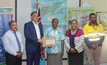 Alice Queen community liaison officer Tausia Kerto (left) and Viti's John Sanday (second left) with Fijian officials.