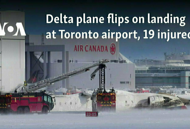 Delta plane flips on landing at Toronto airport, 19 injured