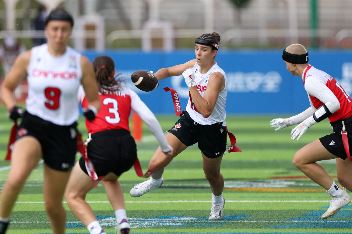 (SP)CHINA-CHENGDU-THE WORLD GAMES 2025-FLAG FOOTBALL-WOMEN-PRELIMINARY ROUND-CAN VS AUT (CN)