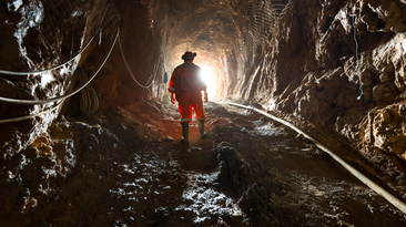  Miner inside the access tunnel of an underground gold and copper mine in Region del Maule, Chile