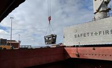 An OZ Minerals container being loaded at Whyalla.