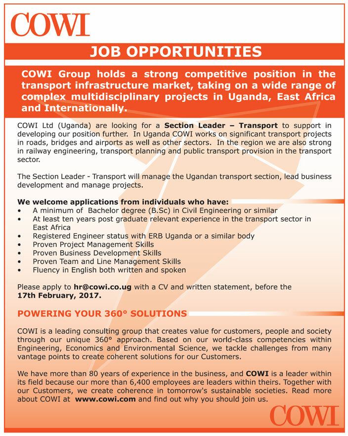 COWI Ltd Uganda is hiring New Vision Official