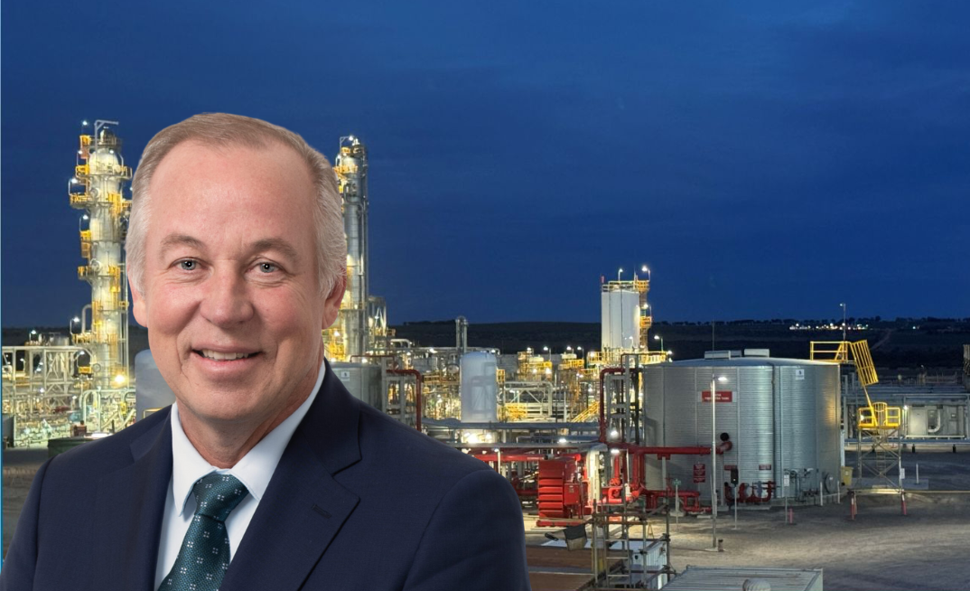 The wait is over as first sales gas flows from Waitsia. Pictured: Beach CEO Brett Woods in front of the Waitsia gas plant in Western Australia.