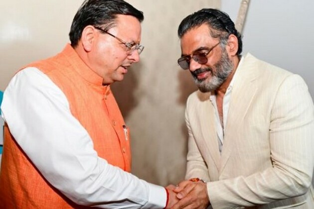 Suniel Shetty meets Uttarakhand CM Pushkar Singh Dhami in Dehradun