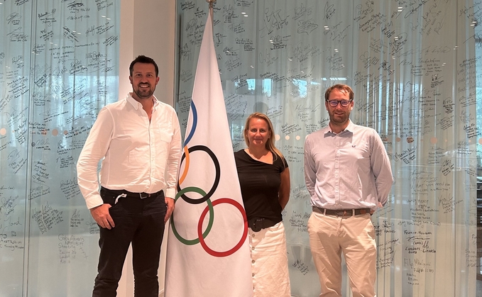 Sporting Giants co-founders Scott Over (L) and Dan Reading (R) with Julie Duffus of the International OIympic Committee - Credit: Sporting Giants