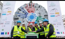  Together with representatives of the client and customer, Martin Herrenknecht presses the start button that triggers the rotation of the cutterhead on the fourth TBM out of five order for the tunnelling between Lyon and Turin  