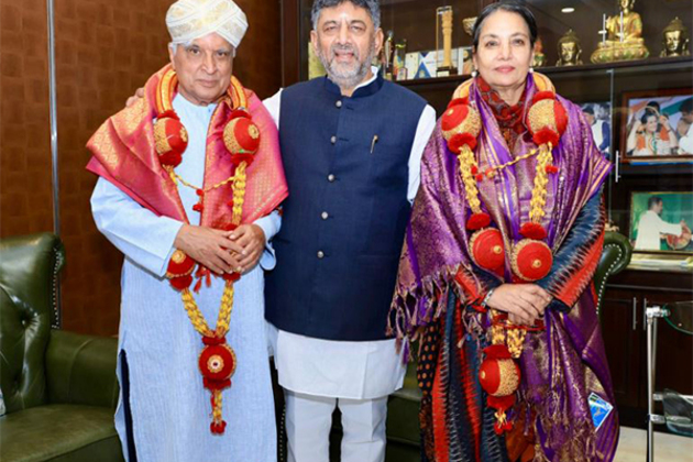 DK Shivakumar meets Shabana Azmi, Javed Akhtar at his residence