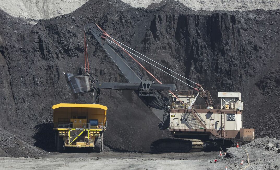 A truck and shovel in operation at North America's largest coal mine, NARM.